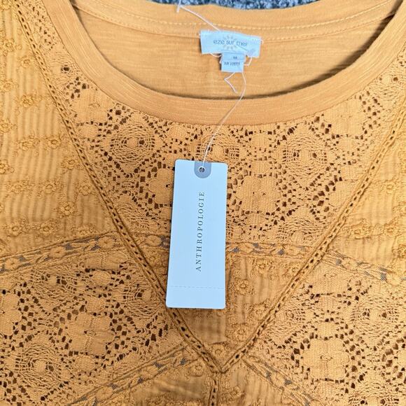 Anthropologie Eze Sur Mer Cotton Top Yellow, Long Sleeve, Size Small Boho NWT - Picture 4 of 12